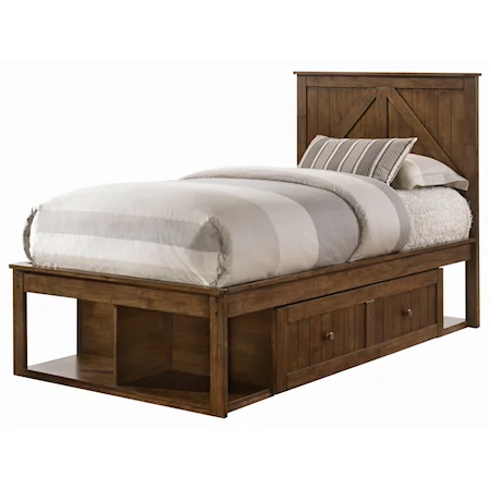 Rustic Twin Captains Bed with Footboard Drawers and Storage